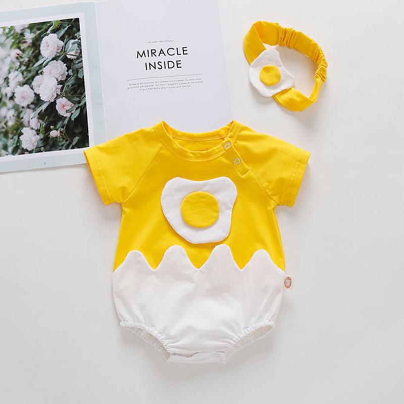 

2PC Newborn Baby clothes Infant Baby Girls Boys clothes Eggs Patchwork Romper Bodysuit Hairband newborn accessories, Yellow