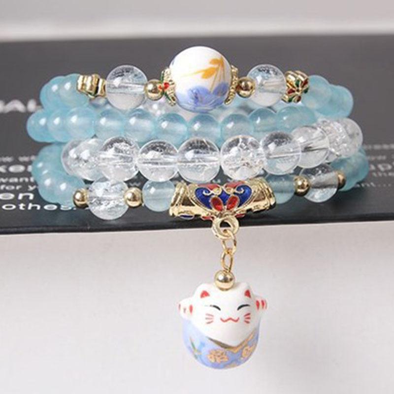 

Charm Bracelets Korean Version Of The Bracelet Natural Stone Multi-layer Lucky Cat For Women Jewelry
