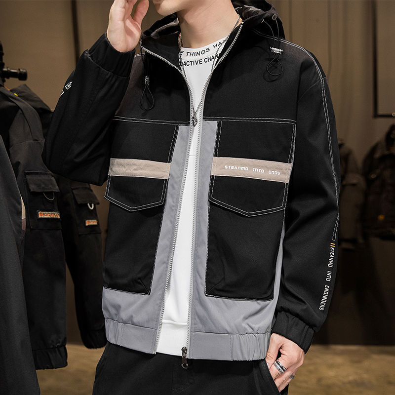 

2021 New Primavera Novos Jaquetas Masculinas Tendncia Coreano Solto Trabalho Feito Ferramentas Casuais Roupas De Beisebol Superior 3WNS, Medium ash