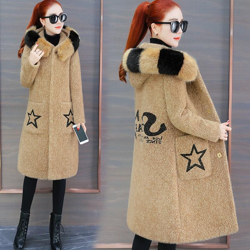 

Luxury clothing New 2020 Faux fur coat Haute couture Korean style Imitation Mink cashmere coats hooded High quality fabric B4313, Beige