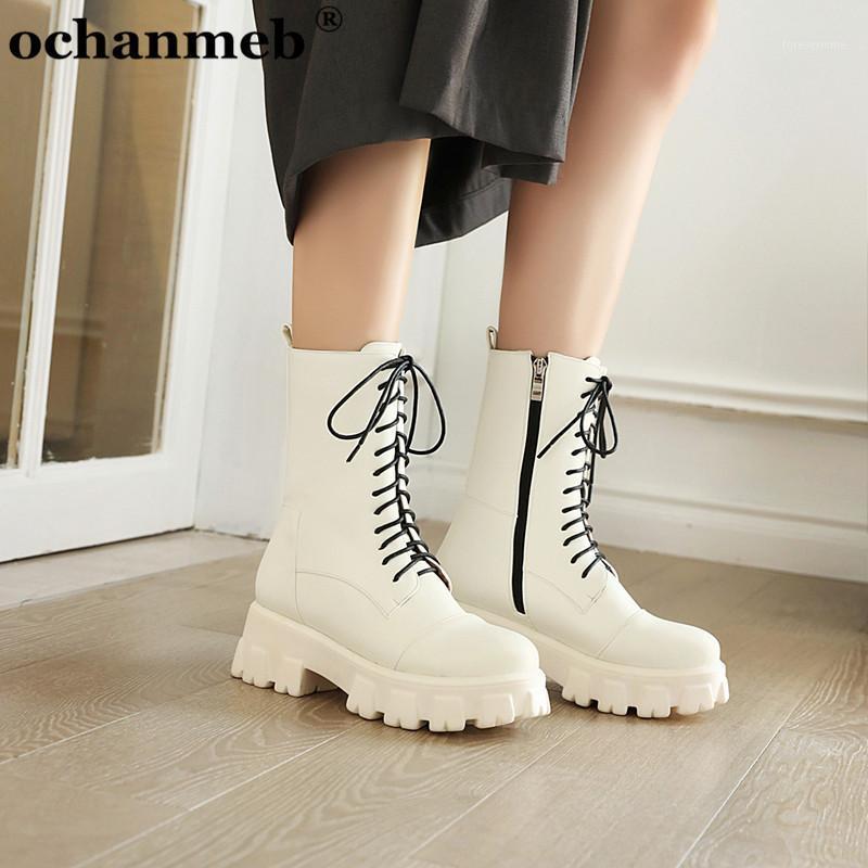 

Stylish Women Chunky Heels Gothic Boots Shoes Female Thick Sole Platform Motorcycle Boots Autumn Winter Shoes White Beige Botas1
