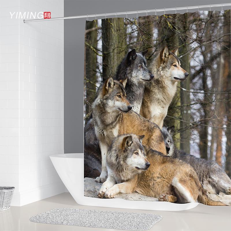

3D wolf shower curtain wild wolf printing shower curtain bathroom partition screen washable with hook Home