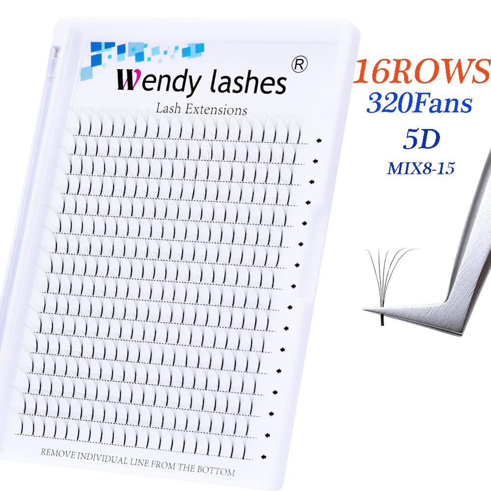

WENDY LASHES 16 Rows Premade Volume Wide Fan Lashes 0.07 5D Long Stem Faux Mink Russian Volume Professional Eyelash Extensions