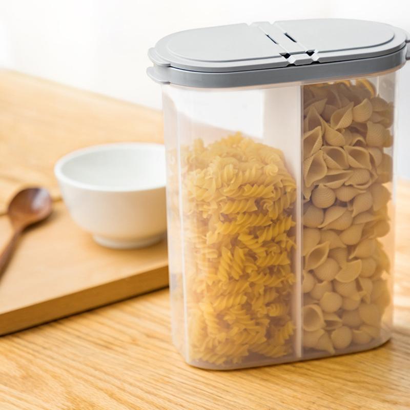 

2.6L Storage Box 2Grids Plastic Cereal Grains Container Non-toxic Kitchen Storage & Organization1