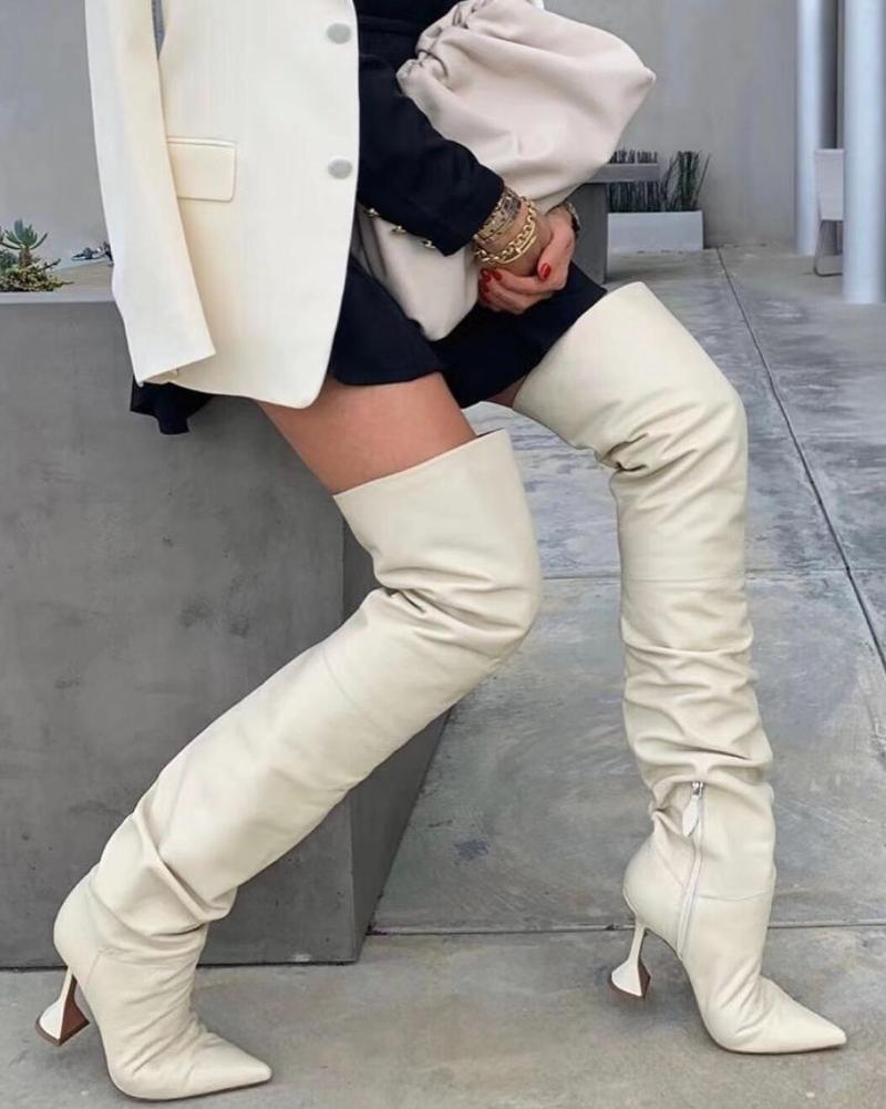

Sexy Transparent Strange Heel Thigh High Boots 2020 New Party Nightclub Shoes Woman Quality Pleated Leather Thigh High Boots, Black