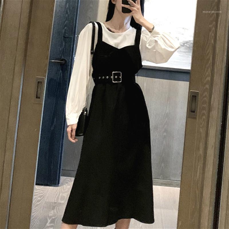 

Women Office Lady Midi Dress Casual Personality Elegant Party Y2k Dress 2021 Autumn O-neck Long Sleeve One-piece Korean1, Black