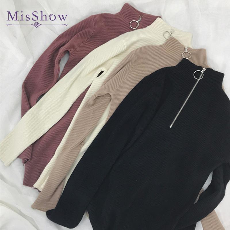 

New fall collar sweater for women in 2019 wearing long sleeve firmware sweater for women zipper1, Black