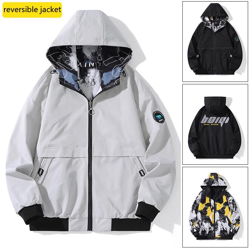 

Men's Jackets Men Spring Autumn Bomber Luxury Fashion Casual Coat Jacket Reversible Printed Windbreaker Plus Size 6XL, Black;brown