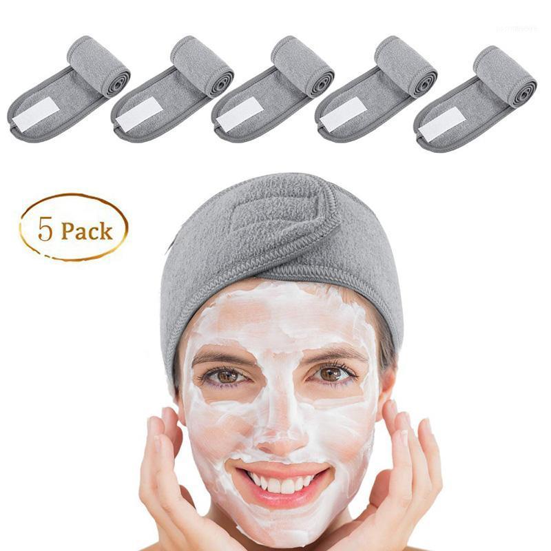 

5 PCs Spa Facial Headband Make Up Wrap Head Terry Cloth Headband Stretch Towel with Magic Tape11, Black