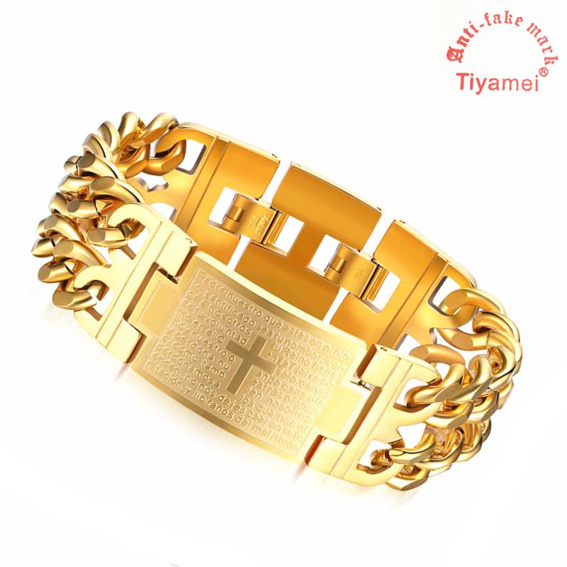 

Link, Chain Super Wide Men's Bracelet, Spanish Prayer Cross Titanium Steel Gift Box, In Black And Gold