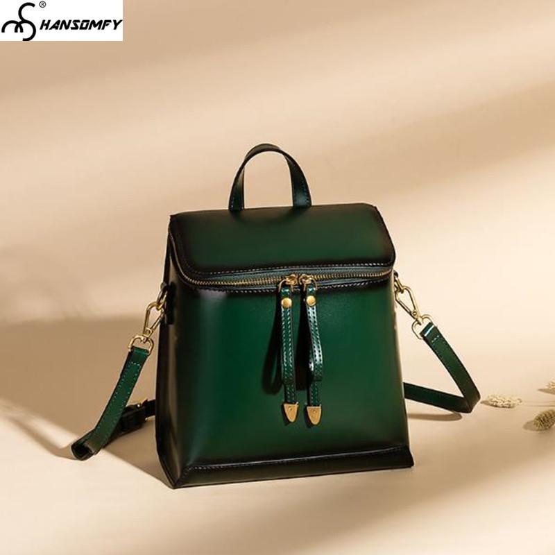 

Hot Sale Women's Backpack 2020 New Retro College Wind Female Shoulder Bag Fashion Slung Backpack Leather Bags Genuine Leather, Brown