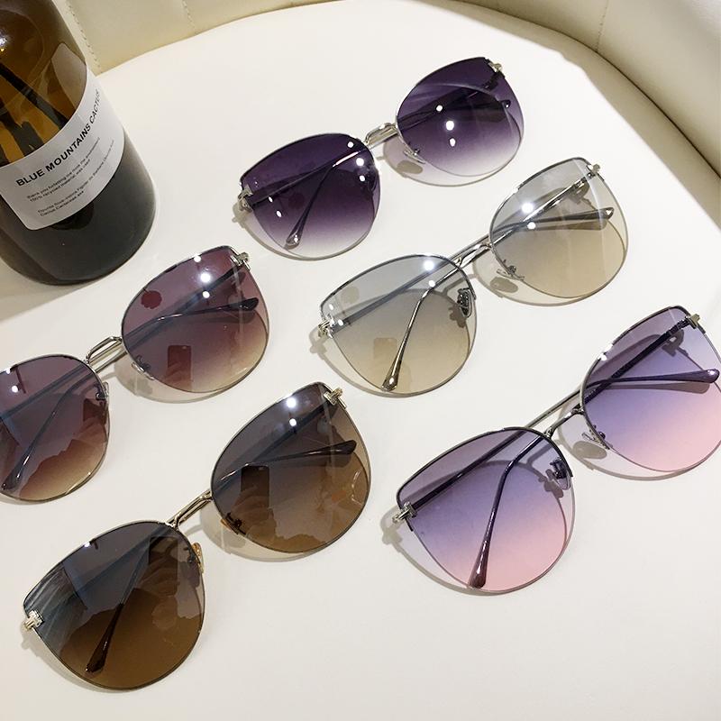 

MS New Women Cat Eye Sunglasses Rimless UV400 Brand Designer High Quality Gradient Sun Glasses Female oculos With Box