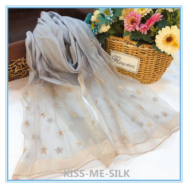 

KMS New silk scarf scarf dual-use spring and summer casual all-match embroidery star shawl for Women 68*175CM/50G