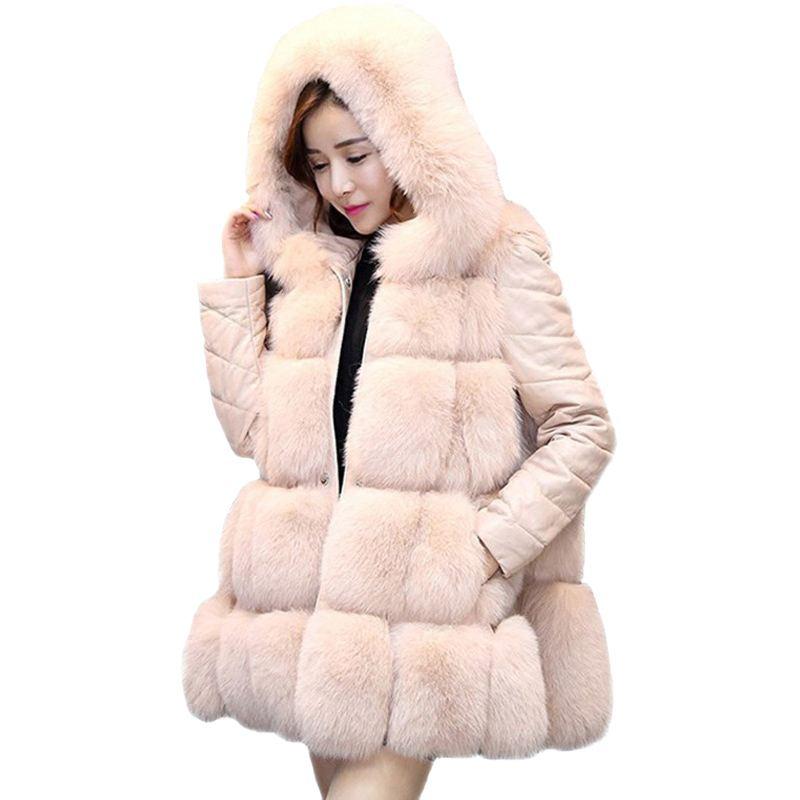 

2020 New Women Winter Fashion Faux Fur Outwear Coat Tops Female Hooded Warm Thick Fake Fur Jacket Overcoat Plus Size 3XL X81, Red