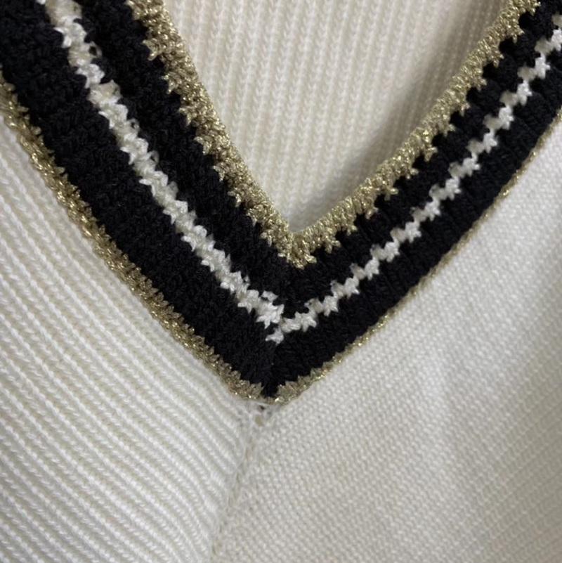 

2020 Spring And Summer New College Striped Piping V-neck Sweater Women, White