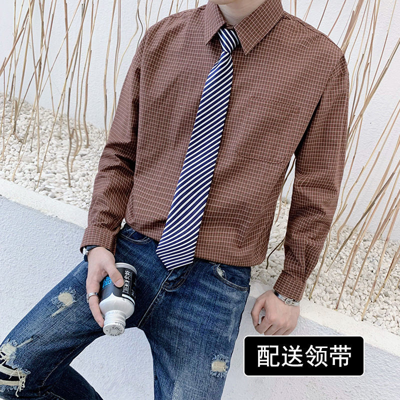 

Men's Spring 2021 and Winter New Style College Skinny S- Chess Long Sleeve Shirt Looses Male Clothes O62M, White