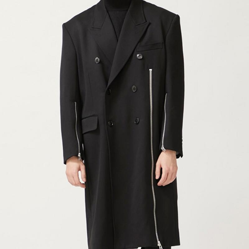 

HOT/Spring Men' New Fashion Personalized Customization Large size Mid-length loose-collar double-breasted casual jacket /-6XL, Black