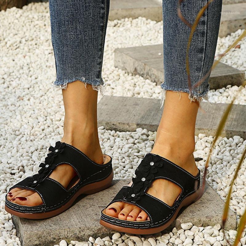 

2020 New Women Summer Sandals Ladies Slip-On Wedges Slides Beach Shoes Open Toe Breathable Shoes Sandals #351, Black