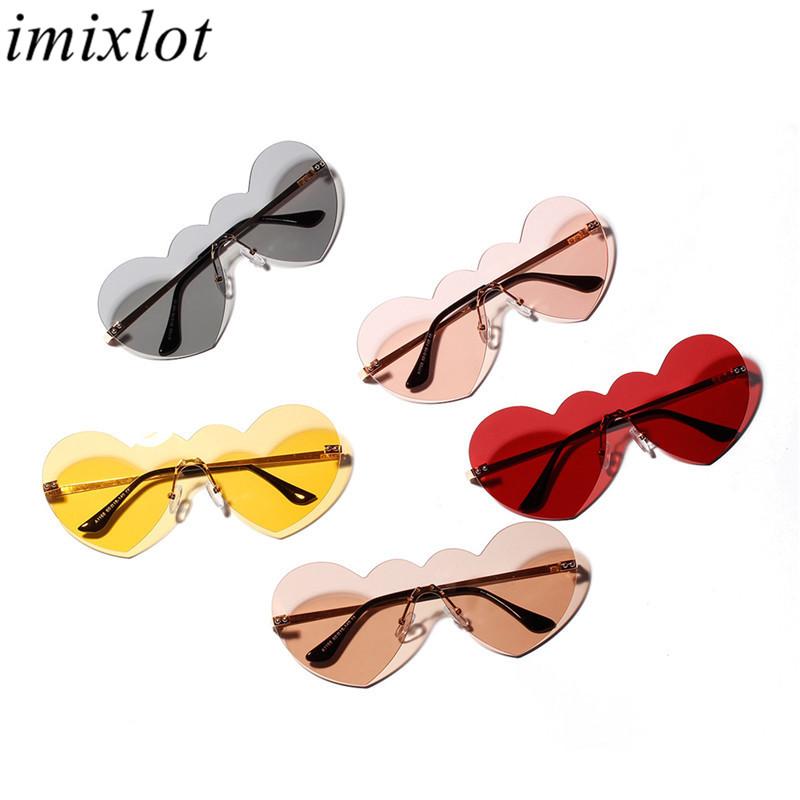 

Imixlot Sexy Retro Love Heart Link Rimless Sunglasses Women Fashion Clear Lens Design Cute Candy Color Eyewear UV400