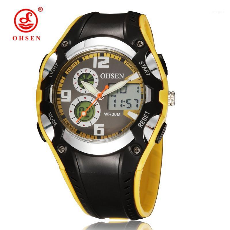 

Wristwatches OHSEN Digital Quartz Lady Women Fashion Wristwatch 30M Dive Rubber Band Yellow LCD Outdoor Sport Gift Watches Relogio Feminino1, Red