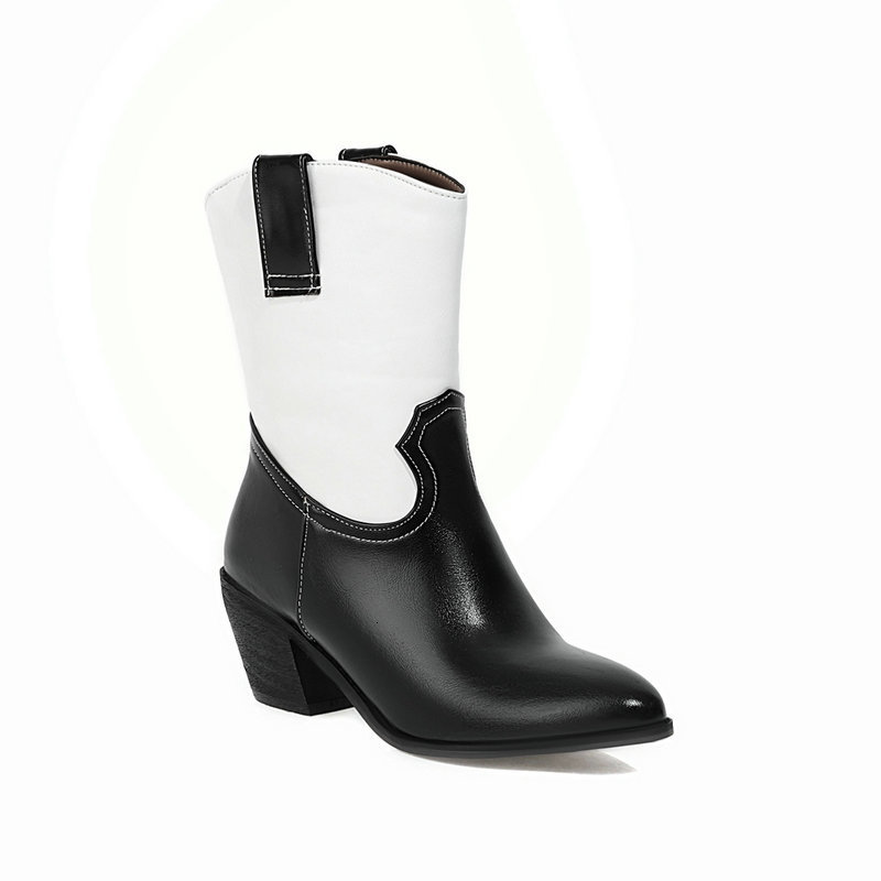 

New 2021 Round Toe Slip on Shoes Autumn Winter Square High Heel Ankle Pu Leather Fashion Women Boots Size 34-43 Lbnt, Apricot