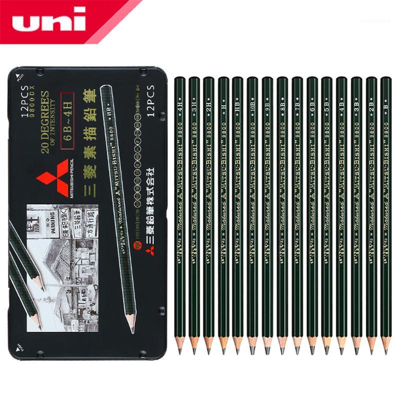 

UNI Drawing Pencil 9800 12 / 22Pcs Iron Box Set Exam Sketch Drawing Professional Pencil Hex Pen Holder Safe Nontoxic1