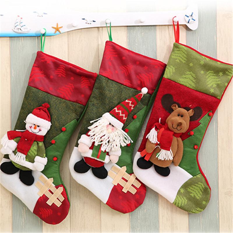 

New Year 2021 Decor Christmas Stockings Bags Three-dimensional Santa Claus Doll Christmas Sock Fireplace Decoration Natale 2020