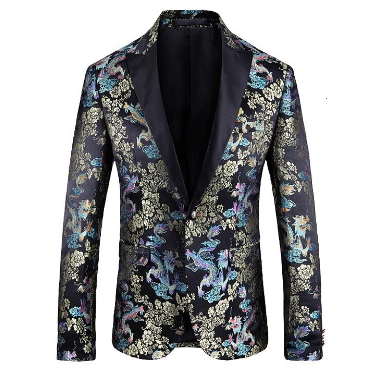 

Fashion Slim Fit Blazer Men 2020 New Arrival Mens Dragon embroidery Floral Blazers Floral Prom Dress Blazers Elegant Wedding Blazer, Picture color-2