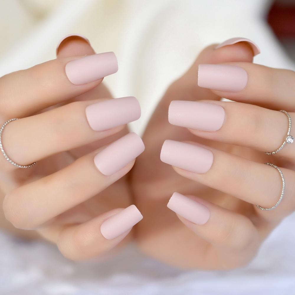 

Beige Candy Matte Nails Simple Design Medium Flat Artificial Acrylic Nail Easy DIY Women Wear Decoration Makeup Tool 257M, 379m