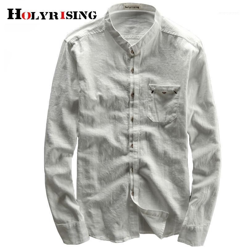 

Holyrising Spring Mens Casual Linen Shirts Slim Fit Long Sleeve Soft Breathable Linen Shirt 5XL size Males Fashion shirt 18861-51, White