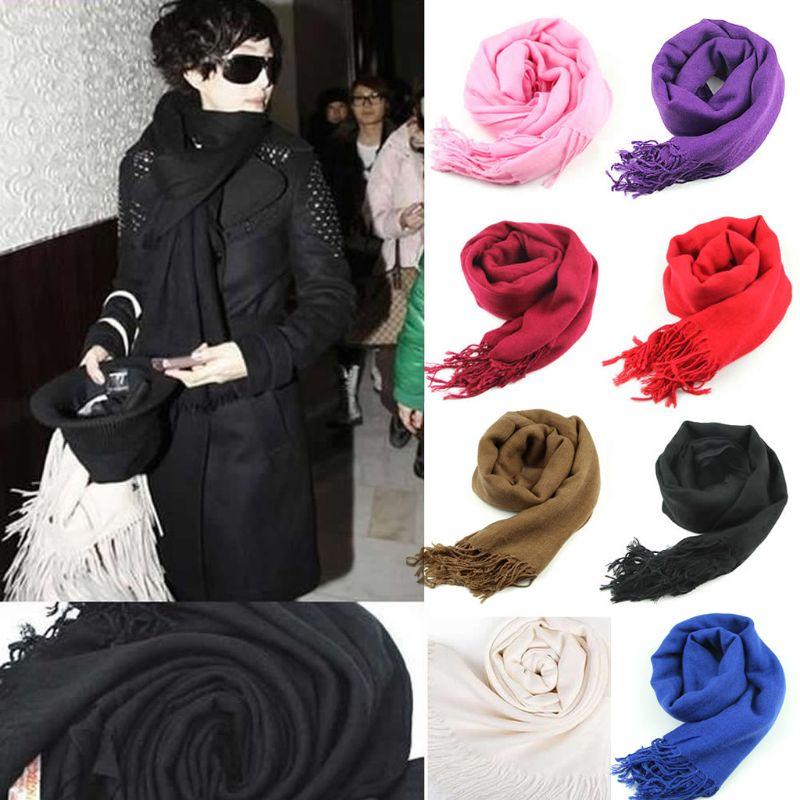 

Women Wrap Scarf Cashmere Wool Scarves Silk Solid Long Shawl Tassel