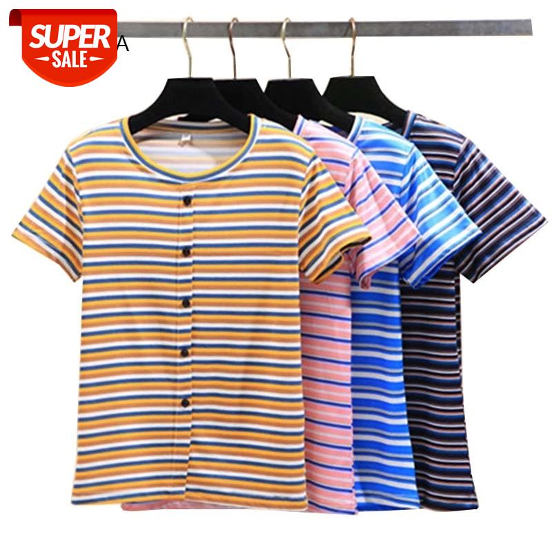 

Summer Women T-shirt Basic Striped Female Tshirt Casual Tee Tops O-Neck Short Sleeve Lady T-shirts Harajuku Style Girls T Shirt #Gf4m, White