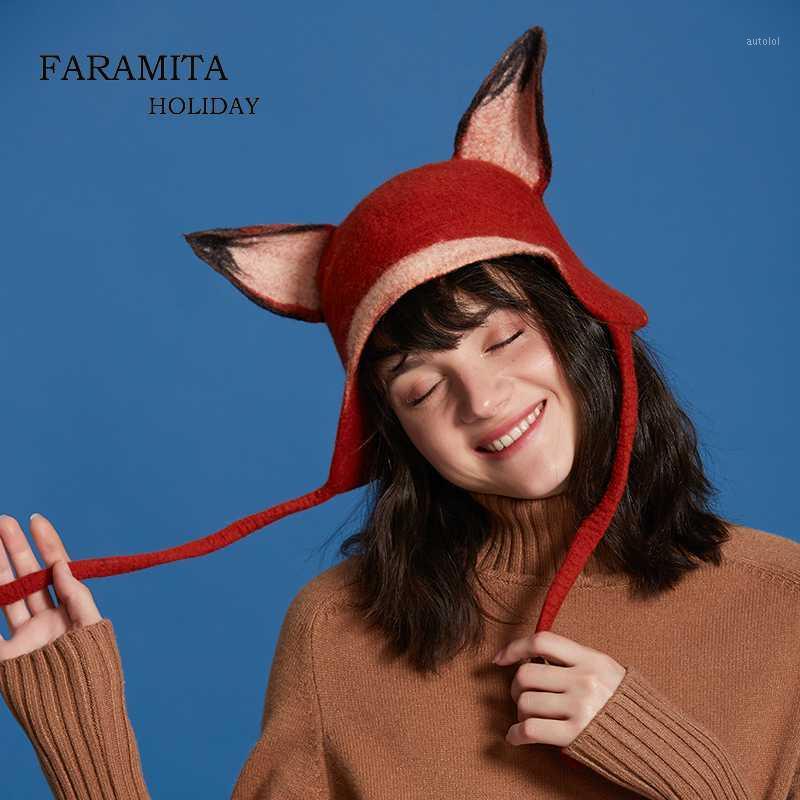 

Faramita Holiday " in the Forest" Women Hand-made Ears Wool Felf Hats Custom Made Cute Kids Girls Boys Novelty Hat Brand1, As pic