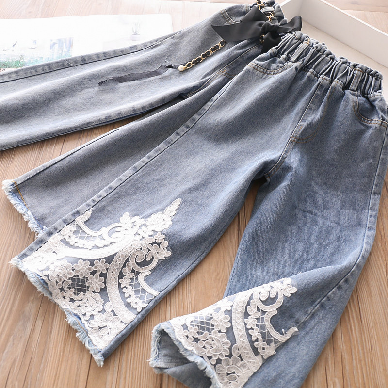 

Denim Wide Leg Pants Girls' Trousers Children's Clothing Wholesale, Lace