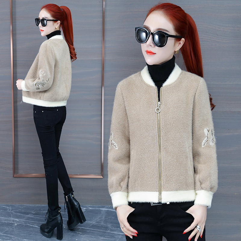 

2021 Women's Jacket New Female Imitation Mink Veet Coatfashion Embroidery Jackets Ladies Casual Tops Spring Autumn Coats B627 Cfar, Pink