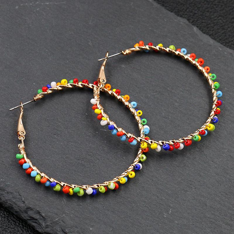 

Boho Big Circle Hoop Earring Set Handmade Beads Loop Huggie Earings For Women Gilrs Creole Jewelry Pendientes Aros Brinco Femme