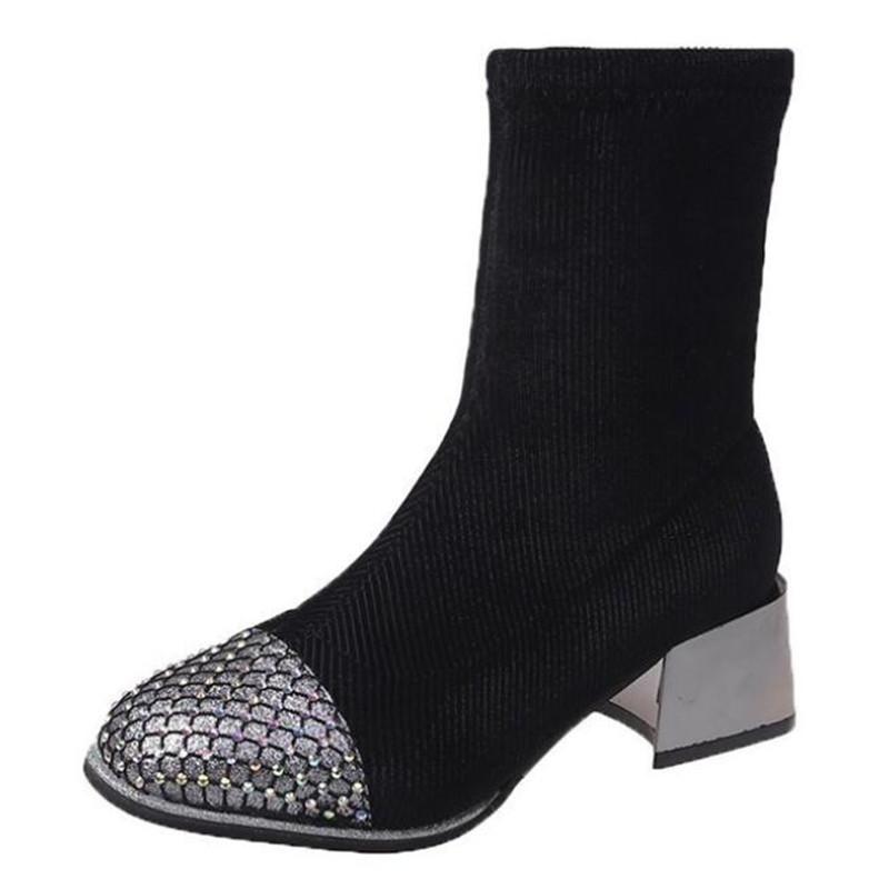 

Naked boots women 2020 new large size thick heel fashion rhinestone stretch cloth women riding boots fashion casual womens shoes, A816-02