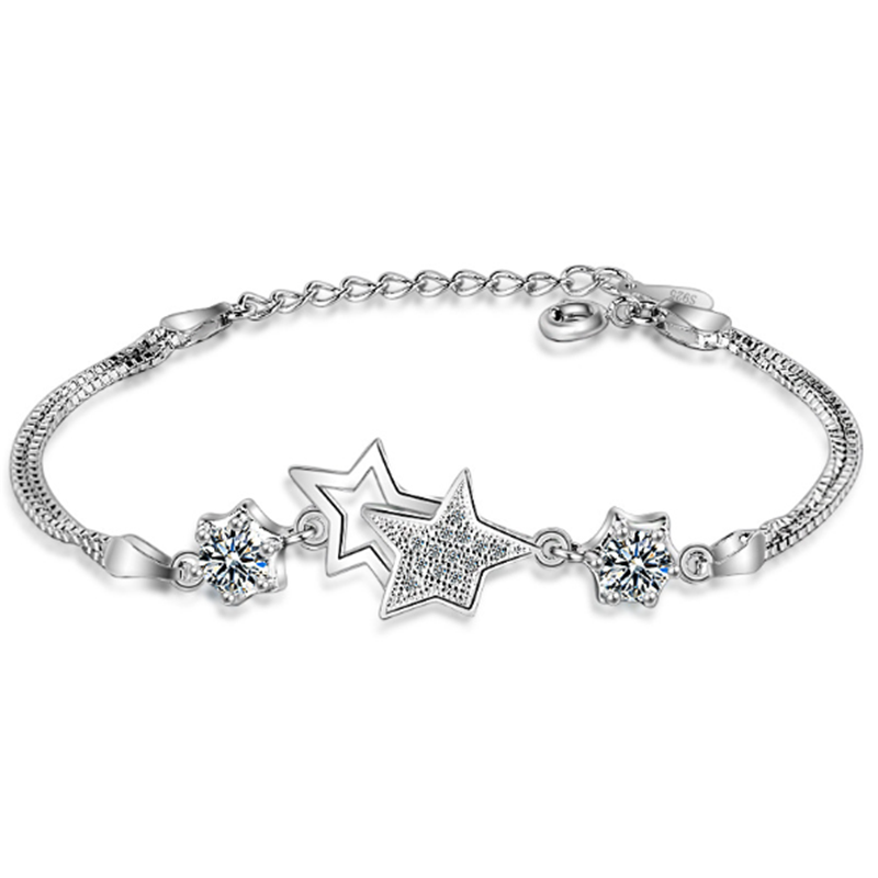 

New product design atmosphere fashion wild two-color five-pointed star female models silver plated bracelets JO061