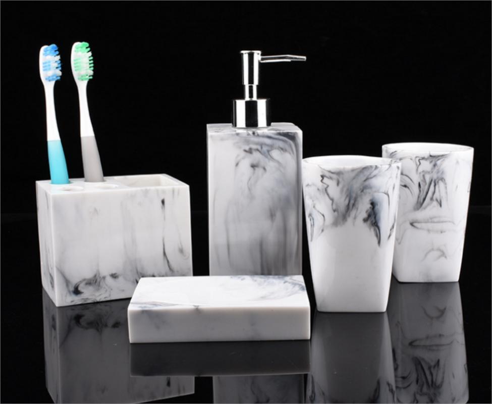 

Fashion 5pcs Kit Resin Wash Bathroom Accessories Set Ceramics Soap Dispenser/Toothbrush Holder Soap Dish Bathroom ProductLFB289