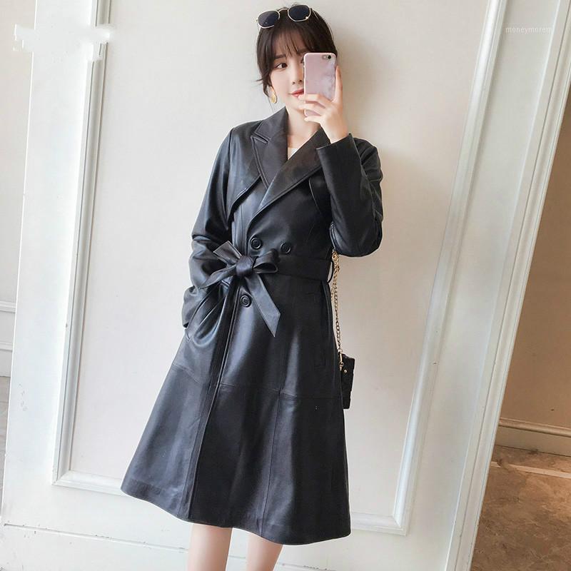

100% Real Leather Jacket Women Trench Coat Leather Genuine Sheepskin Women Jackets Spring 2020 Plus Size Black Ladies Coat QT1641
