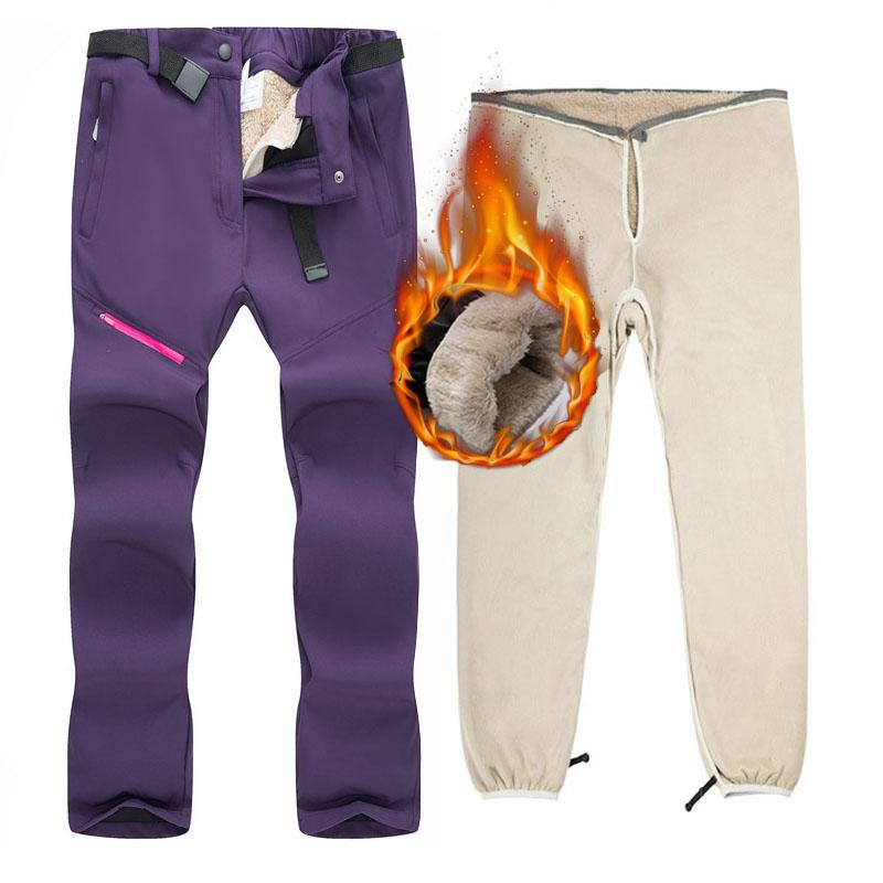 

Winter Men Women Outdoor Hiking Pants Thick Warm Lambskin Snow Ski Pant Detachable Two-piece Windproof Waterproof Snowboard Pant, Black