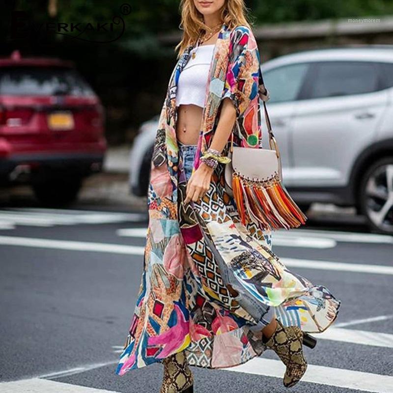 

Everkaki Vintage Print Long Kimonos Coats Boho Beach Vacation Ladies Gypsy Coat Kimono Female Casual 2020 Summer New Fashion1, Multicolor