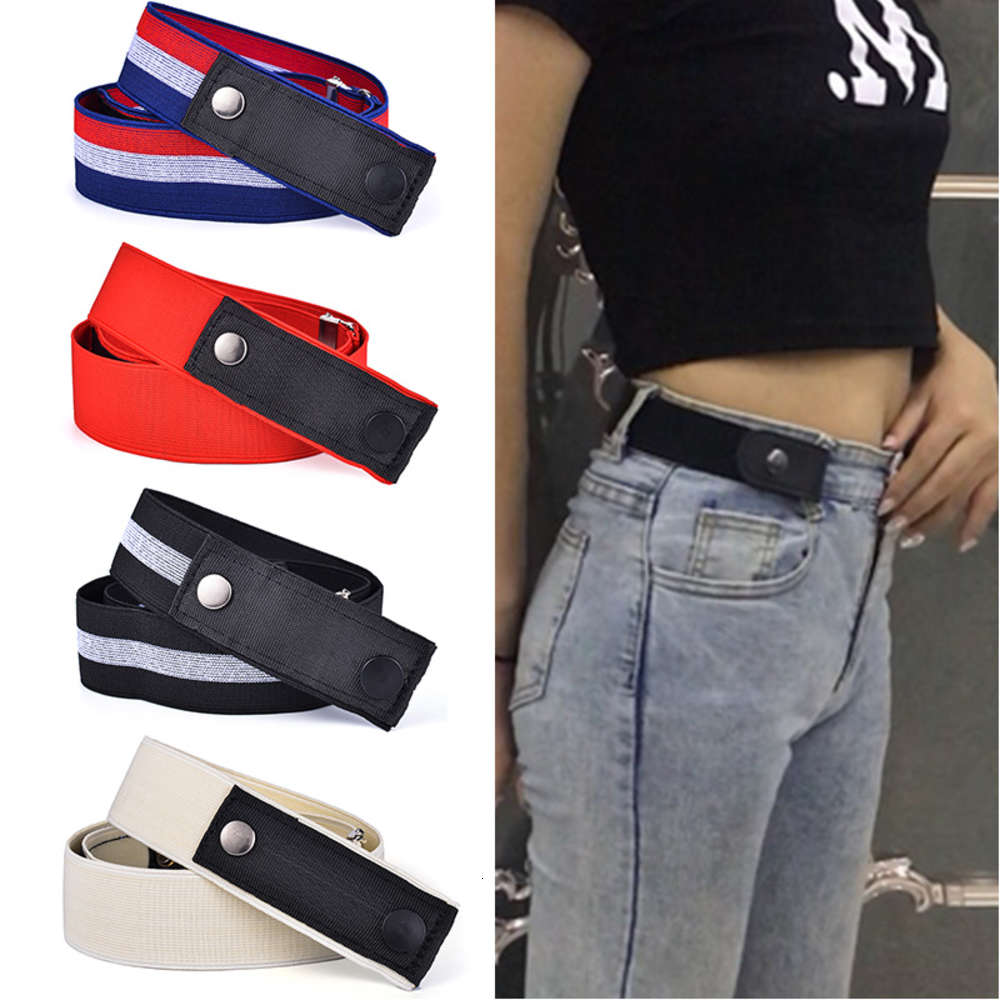 

Jeans Belt student traceless elastic men's Buckle FREE versatile invisible elastic women's lazy belt fashion, Black