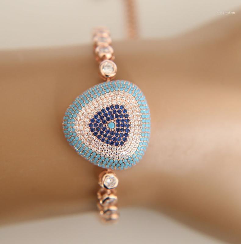 

Hot Sale rose gold with sapphires cz paved Sparkling eye Bracelet Women Link Tennis Bracelet Authentic tennis chain Jewelry Gift1