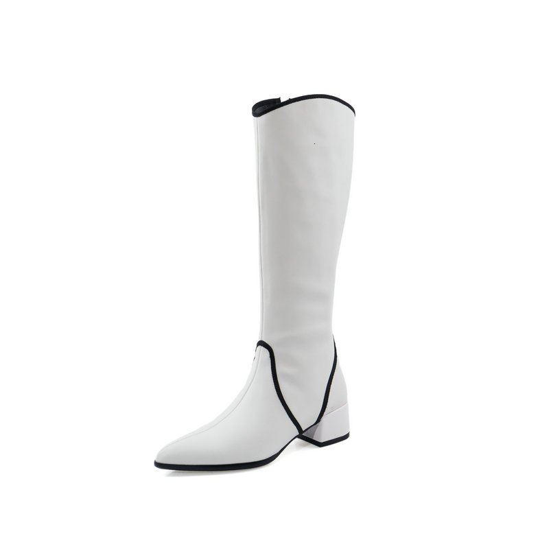 

2021 New Cow Patent Leather Women Knee Warm Long Boots Night Club Shoes Woman Autumn Winter High Heels Pqpy, Black