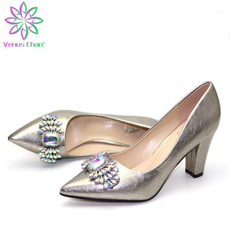 

New Arrival 2021 Fashion Shoes Italian Ladies Shoe for Parties Rhinestoen Women Wedding Shoes High Quality Nigerian1, Gold