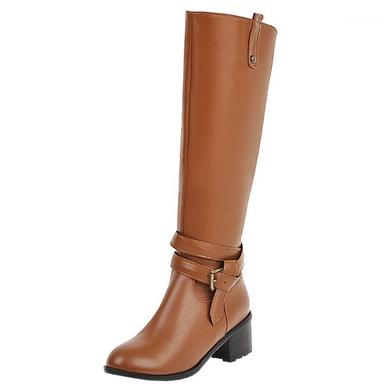 

SAGACE Spring Boots Women Shoes Leather Knee Boots Square Heels Round Toe Long Tube Shoe Fashion Knee for Women1, Black