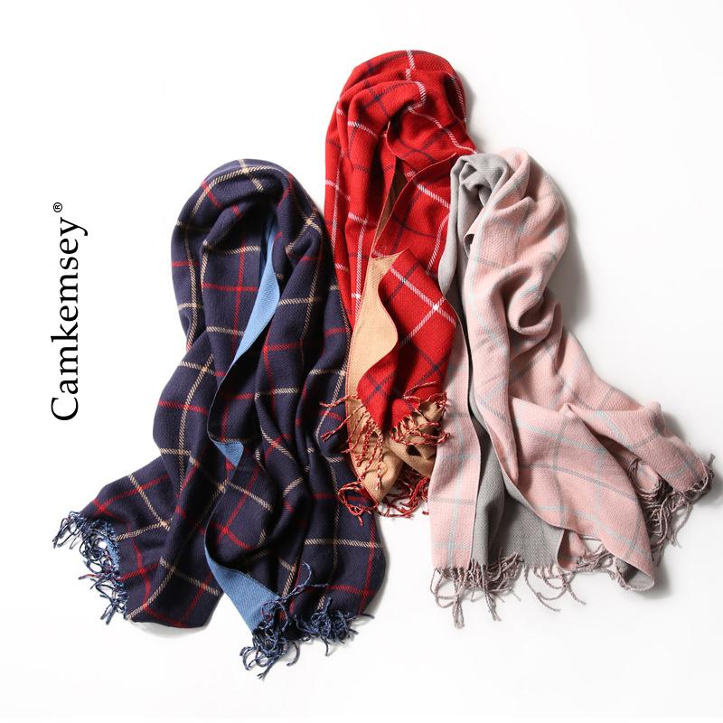 

Warm Imitation Cashmere Scarves For Women Retro Plaid Soft Shawls Wraps With Tassel Female Winter Knitted Long Scarf