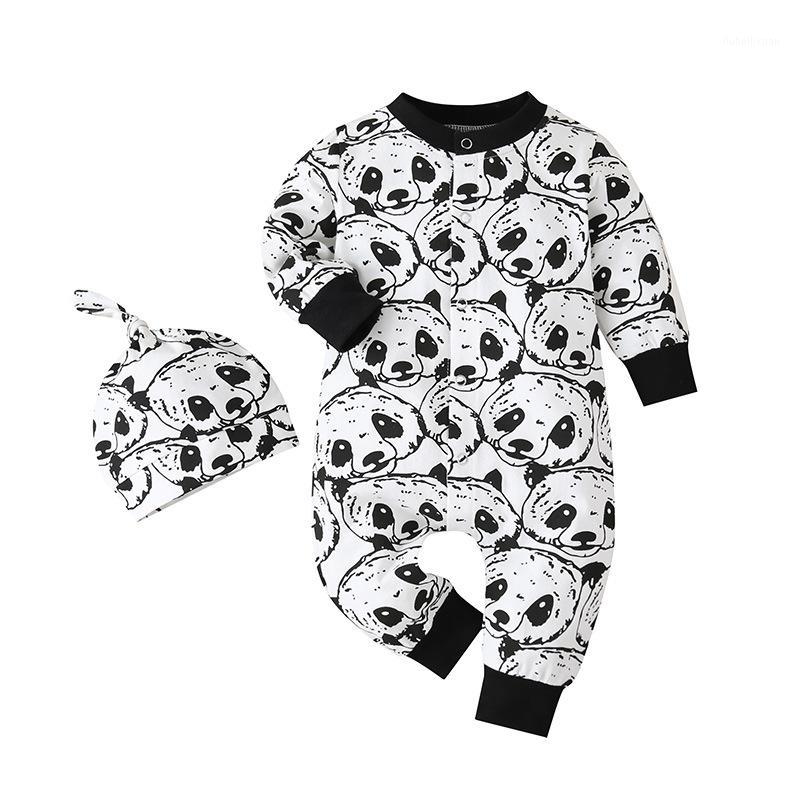 

Spring Autumn Baby Rompers Baby Boys Girls Romper Panda Print Unisex Rompers Infant Clothes1, White