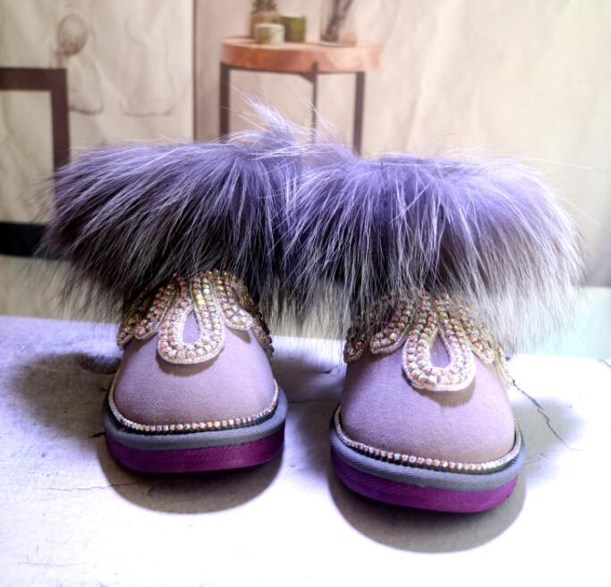 

2020 Winter Double 11 New Hot Thick Leather Snowboots Women's Original Boots Made by Hand Diamond Fox Shoes 64fr, Beige
